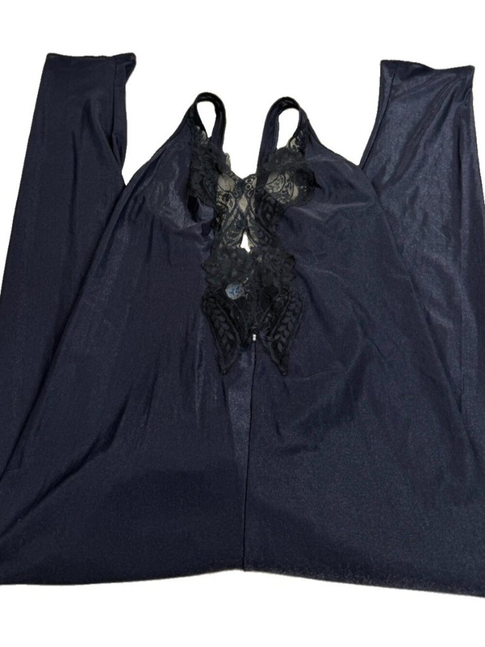 VTG Shirley of Hollywood-Fit M-Black Catsuit Lace Insert Vampy Boudoir Goth GUC